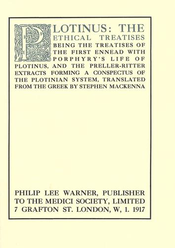 Plotinus: Plotinus (1917, P.L. Warner)