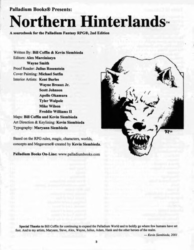 The Northern Hinterlands (Palladium Fantasy RPG) (Paperback, 1991, Palladium)