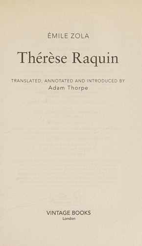 Adam Thorpe, Émile Zola: Thérèse Raquin (2014, Penguin Random House, Random House UK)