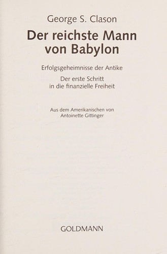 Clason, George S.: Der reichste Mann von Babylon (German language, 2002, Goldmann)