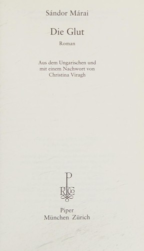 Sandor Marai: Die Glut (German language, 2005, Piper)