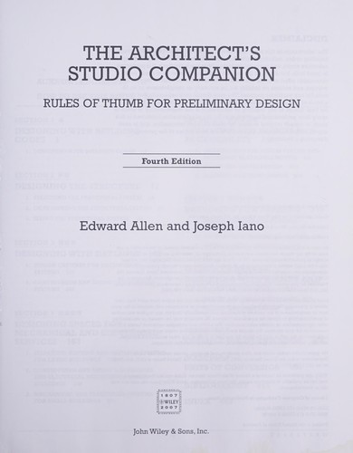 Allen, Edward, Edward Allen, Joseph Iano: The architect's studio companion (2007, Wiley)