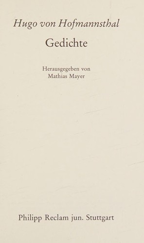 Hugo von Hofmannsthal: Gedichte (EBook, 2000, Reclam Verlag)