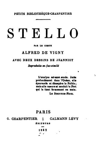 Alfred de Vigny, Pierre-Georges Jeanniot: Stello (1882, Calmann Lévy)