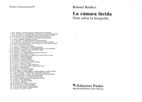 Roland Barthes: La Camara Lucida (Paperback, Spanish language, Ediciones Paidos Iberica)