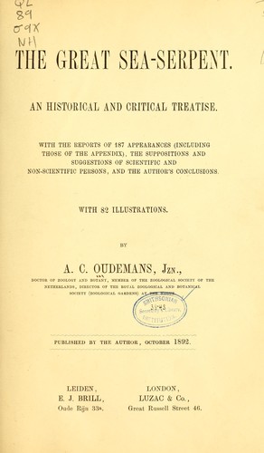 A. C. Oudemans: The great sea-serpent (1892, E. J. Brill, Luzac & co.)