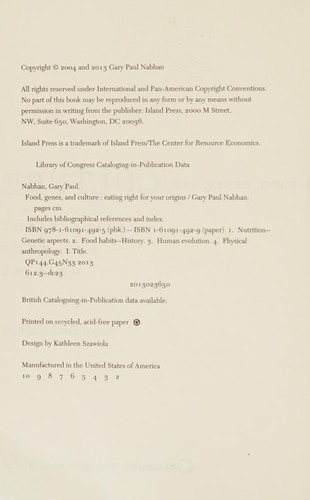 Gary Paul Nabhan: Food, genes, and culture (2013, Island Press)
