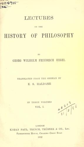 Georg Wilhelm Friedrich Hegel: Lectures on the history of philosophy. (1892, K. Paul, Trench, Trübner)