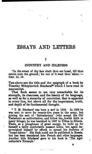 Leo Tolstoy, Aylmer Maude: Essays and Letters (1911, H. Frowde, OxfordUniversity Press)