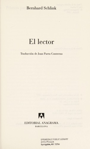 Bernhard Schlink: El lector (Spanish language, 2008, Vintage Español)