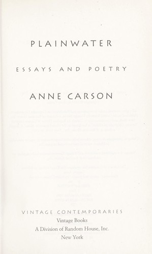 Anne Carson: Plainwater