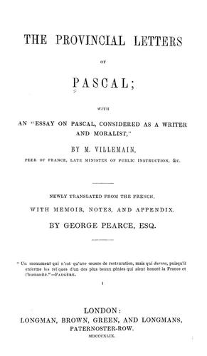 Blaise Pascal: The provincial letters of Pascal (1849, Longman, Brown, Green, and Longmans)