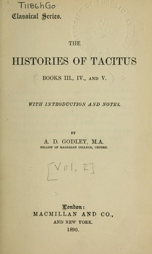 P. Cornelius Tacitus: The histories (Latin language, 1887, macmillan)