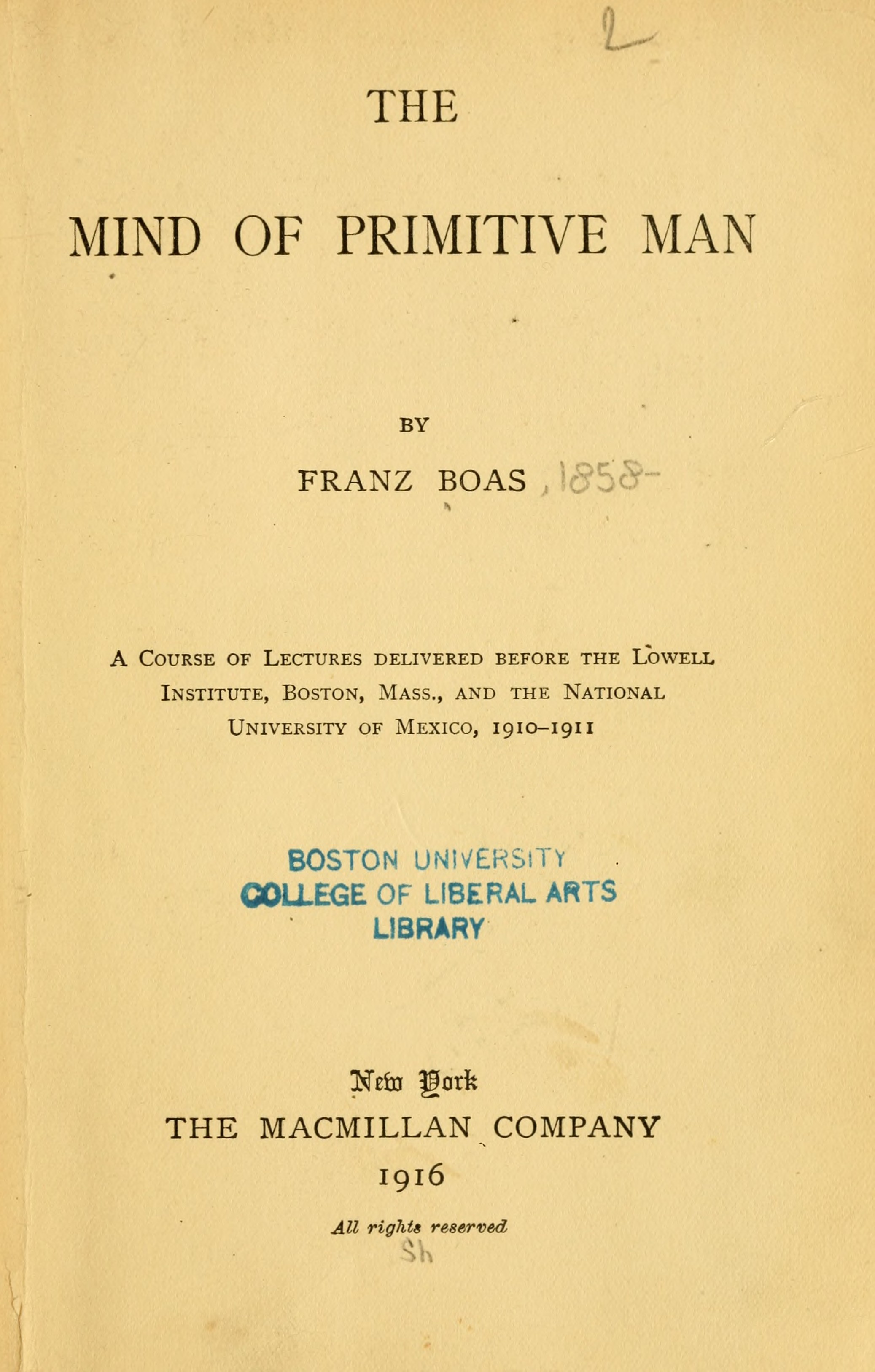 Franz Boas: The Mind of Primitive Man (1911)