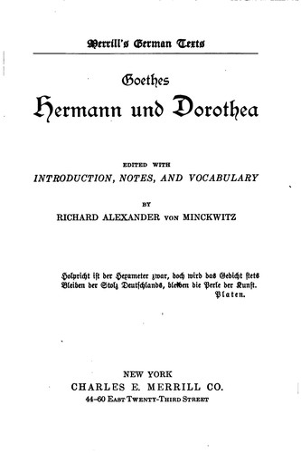 Johann Wolfgang von Goethe: Goethes Hermann und Dorothea (German language, 1904, Ginn & company)