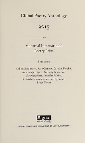 Kate Clanchy, Amanda Jernigan, Gabeda Baderoon: Global Poetry Anthology 2015 (2016, Vehicule Press)
