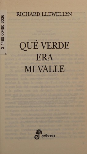 Richard Llewellyn: Que Verde Era Mi Valle (Paperback, Spanish language, Edhasa, Editora y Distribuidora Hispano Americana, S.A.)