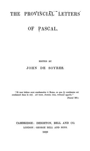 Blaise Pascal: The provincial letters of Pascal (1880, Deighton, Bell)