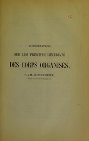 Edmond L©♭once Hiffelsheim: Consid©♭rations sur les principes imm©♭diats des corps organis©♭s (French language, 1852, Imprim©♭ par E. Thunot)