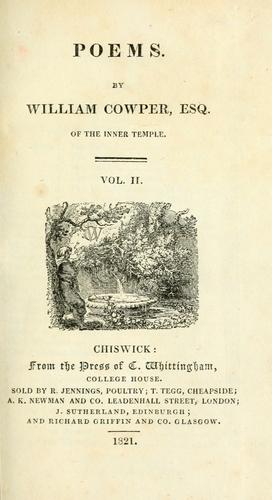 William Cowper: Poems (1821, From the Press of C. Whittingham ; sold by R. Jennings [and 4 others])