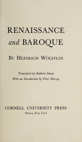 Heinrich Wölfflin: Renaissance and baroque (1975, Cornell University Press)