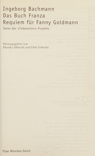 Ingeborg Bachmann: Das Buch Franza (German language, 2004, Piper)