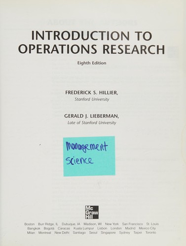 Frederick S. Hillier: Introduction to operations research (2005, McGraw-Hill Higher Education)