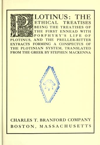 Plotinus: Plotinus: the ethical treatises (1918, C. T. Branford)