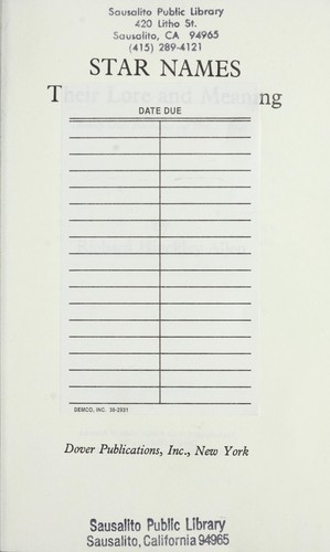 Richard Hinckley Allen: Star names (1963, Dover Publications)