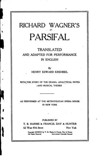 Richard Wagner: Parsifal (1920, T.B.Harms & Francis, Day & Hunter)