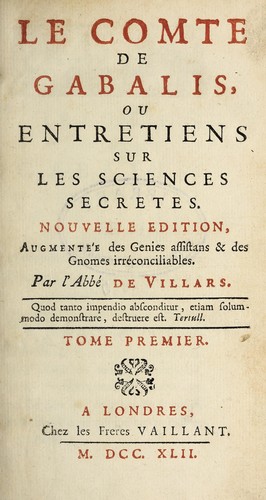 Villars abbé de: Le comte de Gabalis (French language, 1742, Vaillant)