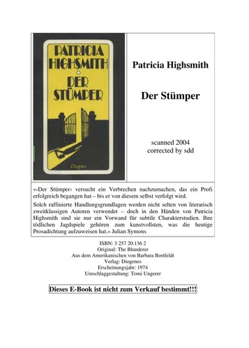 Patricia Highsmith: Der Stu mper (German language, 1986, Diogenes-Verlag, Diogenes Verlag)