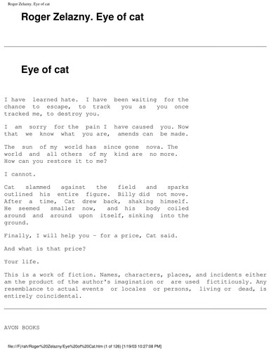 Roger Zelazny: Eye of Cat (1991, Avon Books (Mm))