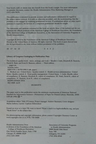 Scott B. Ransom, Maulik Joshi, David B. Nash, Elizabeth R. Ransom: The healthcare quality book (2014, Health Administration Press, Association of University Programs in Health Administration)