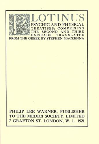 Plotinus: Plotinus (1921, Philip Lee Warner, publisher to the Medici Society)
