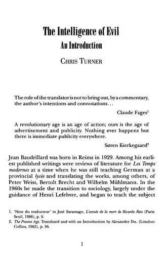 Jean Baudrillard: The intelligence of evil or the lucidity pact (2005, BERG)
