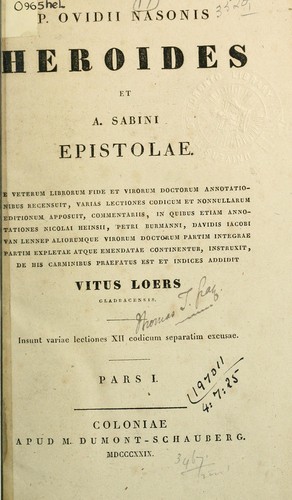 Publius Ovidius Naso: Heroides et A. Sabini Epistolae (Latin language, 1829, Dumont-Schauberg)