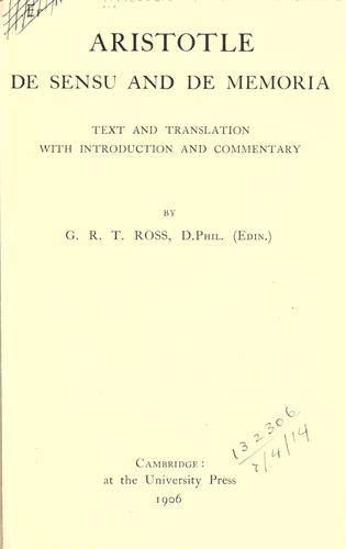 Αριστοτέλης, David Gallop: Aristotle De sensu and De memoria (1906, The University press)