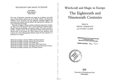 Stuart Clark, Bengt Ankarloo: The eighteenth and nineteenth centuries (Hardcover, 1999, University of Pennsylvania Press)