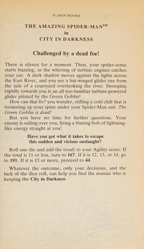 Jeff Grubb: The amazing Spider-man, city in darkness. (1987, Puffin)