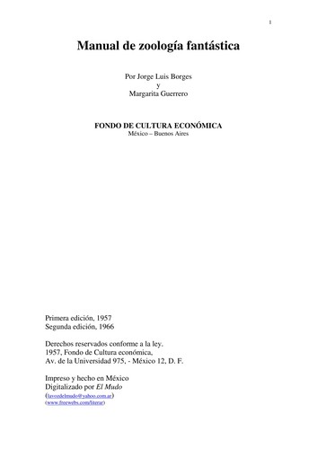Jorge Luis Borges: Manual de Zoologia Fantastica (Paperback, Spanish language, 1999, Fondo De Cultura Economica USA, Fondo de Cultura Económica)