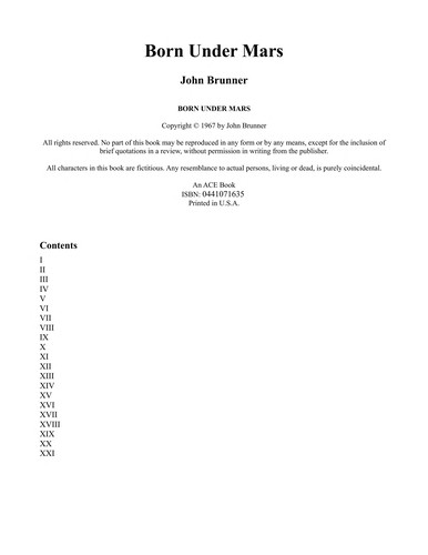 John Brunner: Born Under Mars (1967, Ace Books, Inc.)