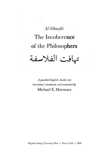 al-Ghazzālī: The incoherence of the philosophers = (Hardcover, 2000, Brigham Young University Press)