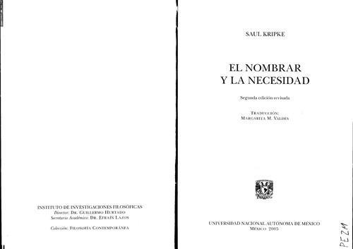 Saul A. Kripke: El nombrar y la necesidad (Spanish language, 2005)