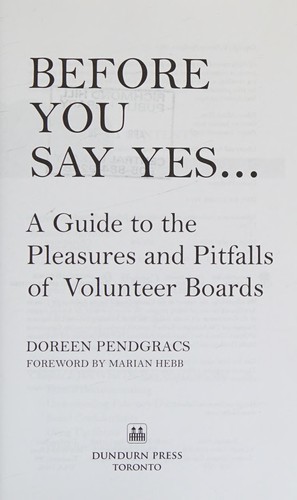 Doreen Pendgracs: Before You Say Yes... (2010, Dundurn)