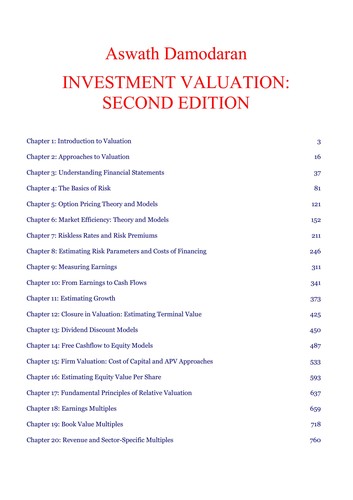 Aswath Damodaran: Investment valuation (2001, Wiley)