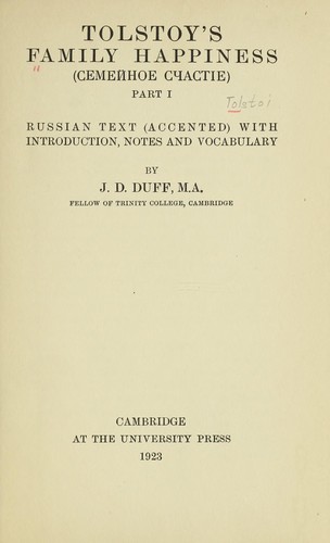 Tolstoy, Leo graf: Tolstoy's Family happiness (Russian language, 1923, University Press)